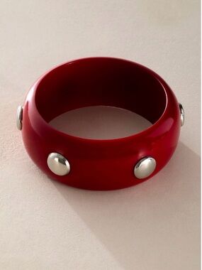 Free People September Fields Studded Bangle in Silver and Cranberry Red